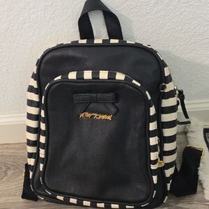 Betsey Johnson Black and White Striped Backpack